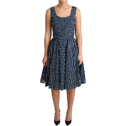 Blue Dotted Cotton A-Line Gown Dress