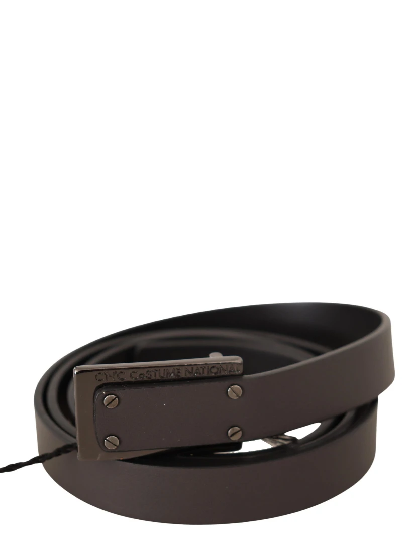 Dark Brown Leather Logo Buckle Belt