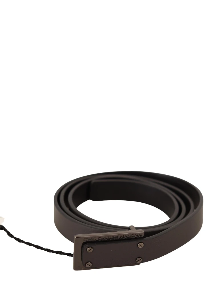 Dark Brown Leather Logo Buckle Belt alternative