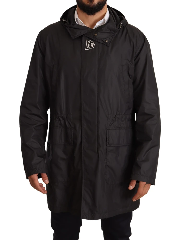Black Hooded Mens Trench Coat Jacket