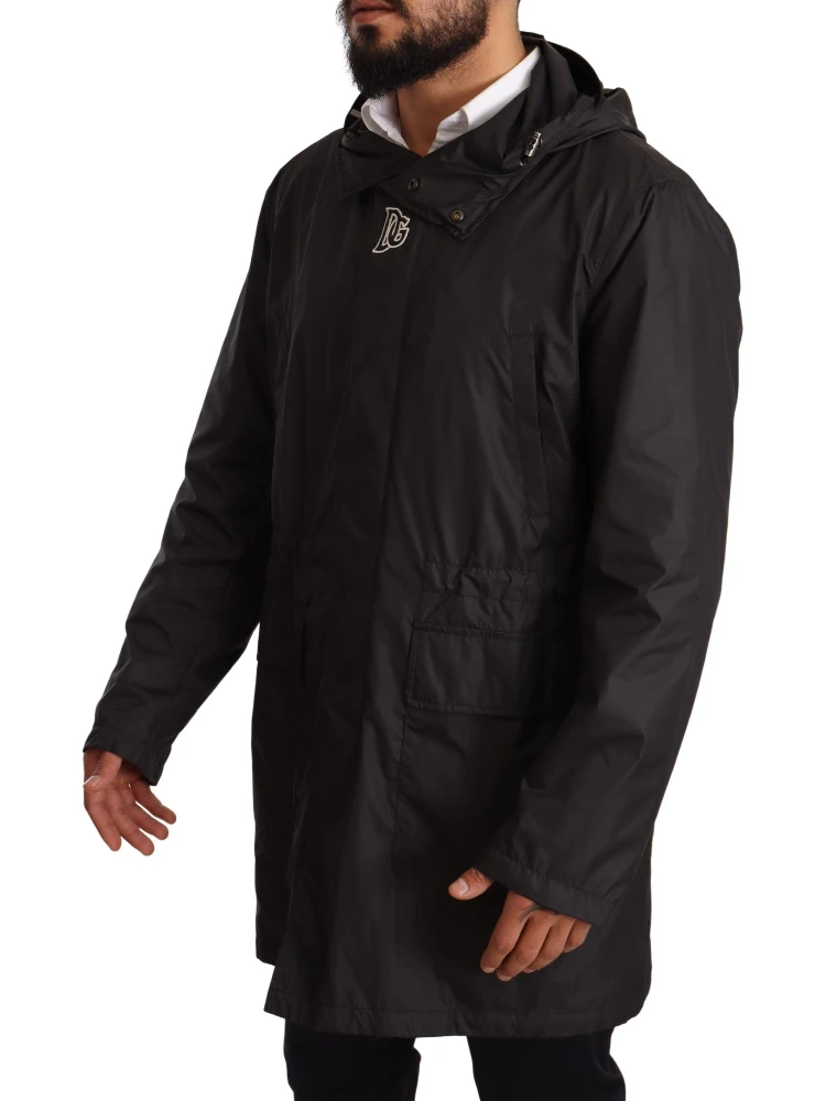 Black Hooded Mens Trench Coat Jacket alternative