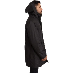 Black Hooded Mens Trench Coat Jacket