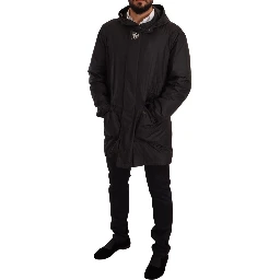 Black Hooded Mens Trench Coat Jacket