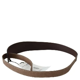 Brown Genuine Leather Logo Wide Waist Belt