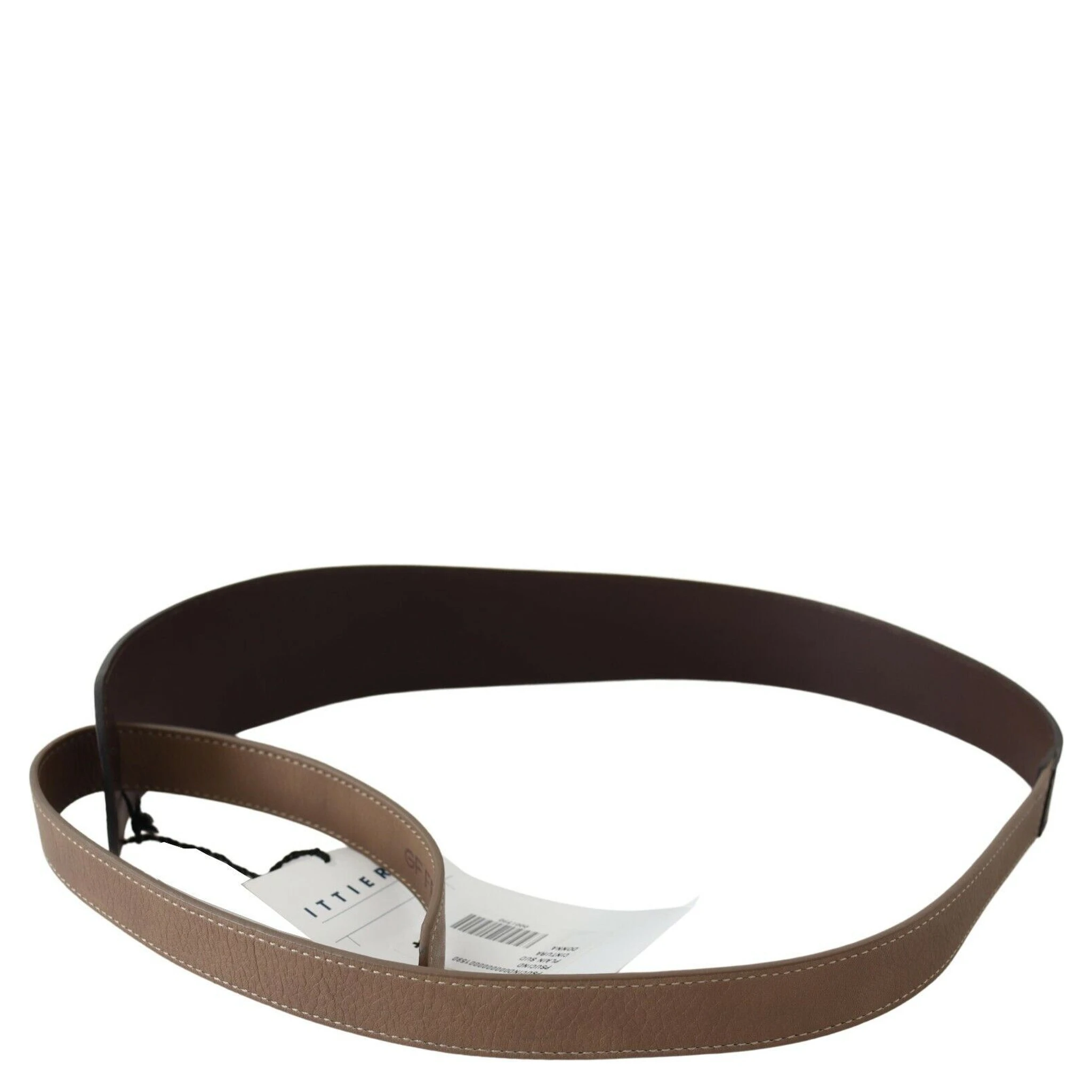 Brown Genuine Leather Logo Wide Waist Belt