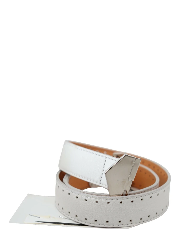 White Leather Hexagon Logo Buckle Waist Belt alternative