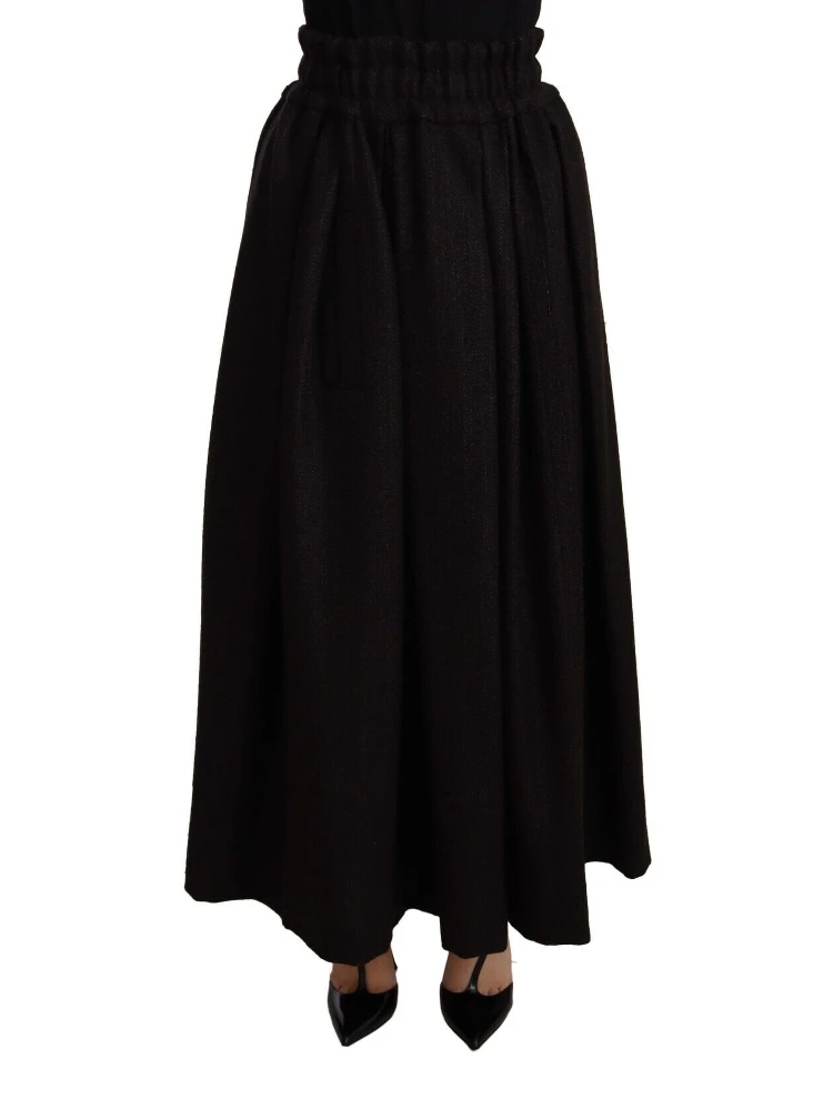 Black Wool High Waist Maxi PIECE Skirt