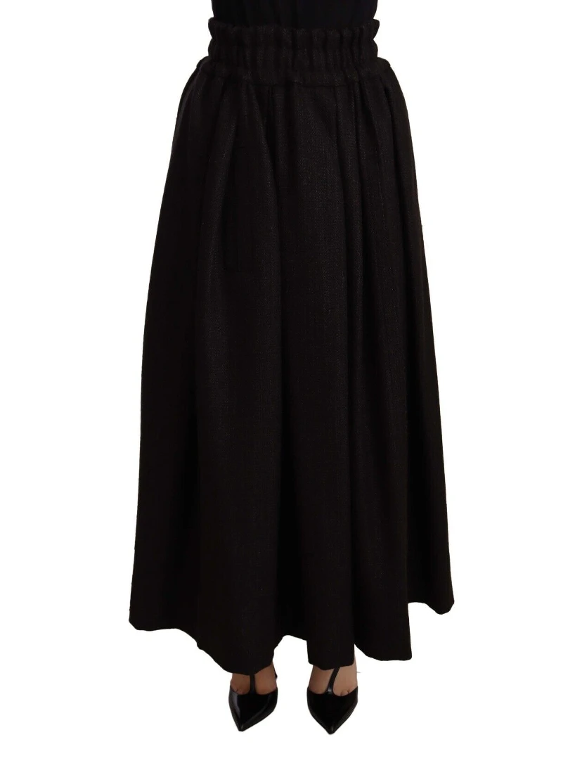 Black Wool High Waist Maxi PIECE Skirt