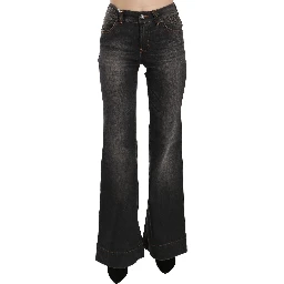 Black Washed Mid Waist Flared Denim Casual Jeans