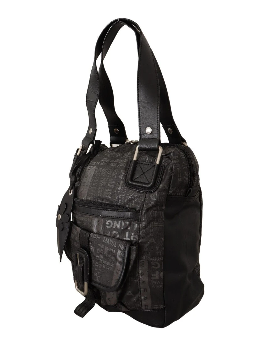Black Printed Logo Shoulder Handbag Purse Bag