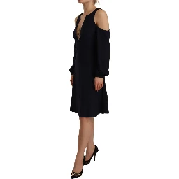 Black Long Sleeves Open Shoulder A-line Dress