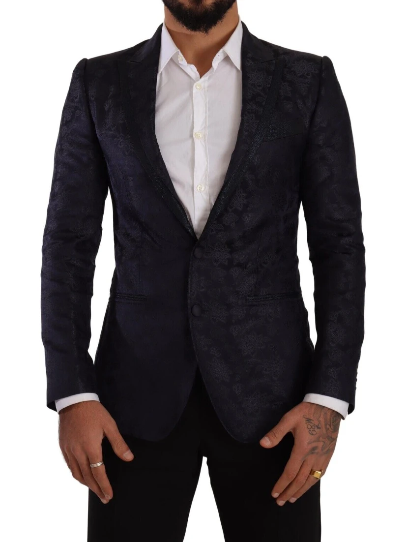 Blue Floral Jacquard Silk Coat MARTINI Blazer