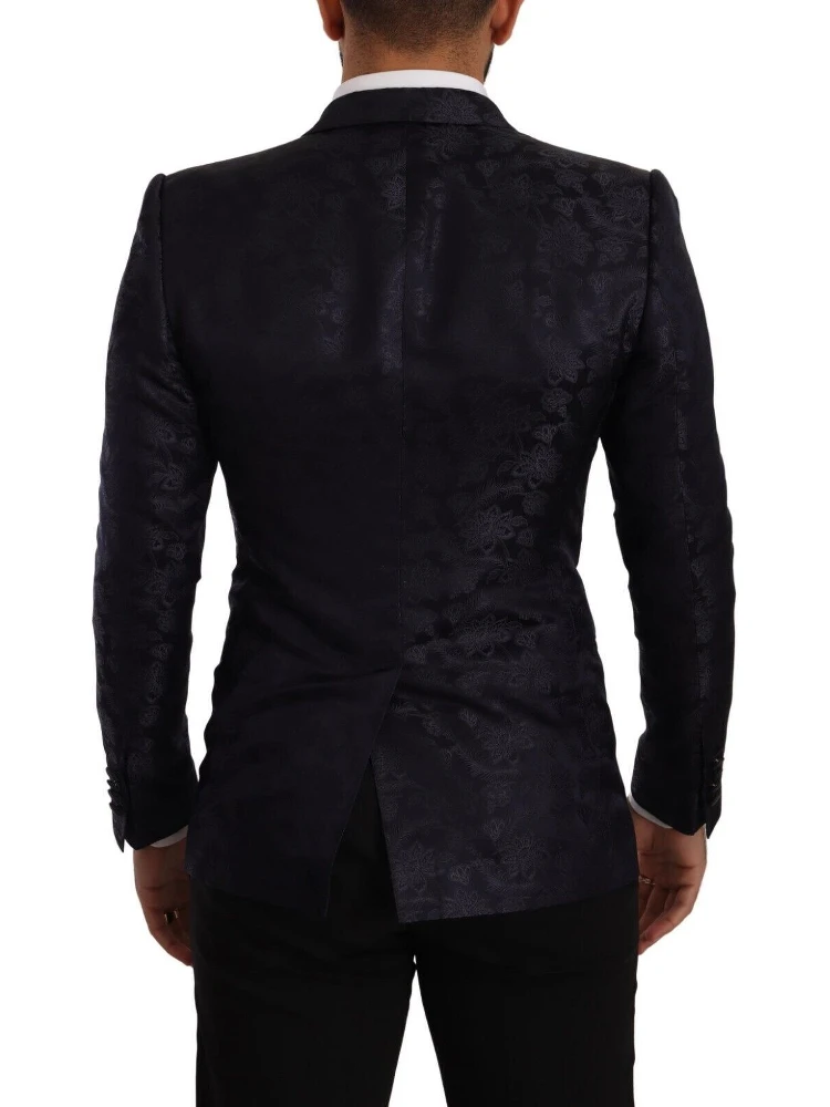 Blue Floral Jacquard Silk Coat MARTINI Blazer alternative