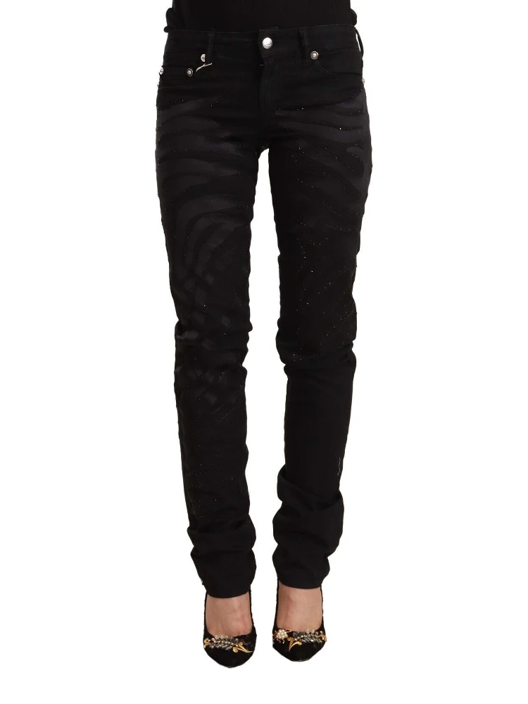 Black Mid Waist Embellished Skinny Jeans