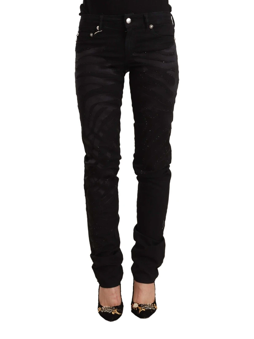 Black Mid Waist Embellished Skinny Jeans