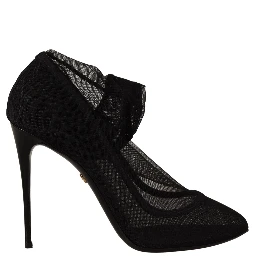 Black Tulle Stretch Boots Pumps Shoes