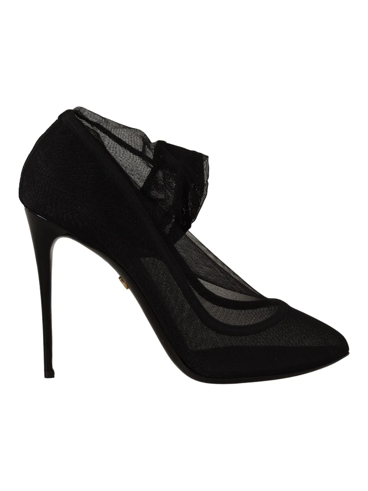Black Tulle Stretch Boots Pumps Shoes