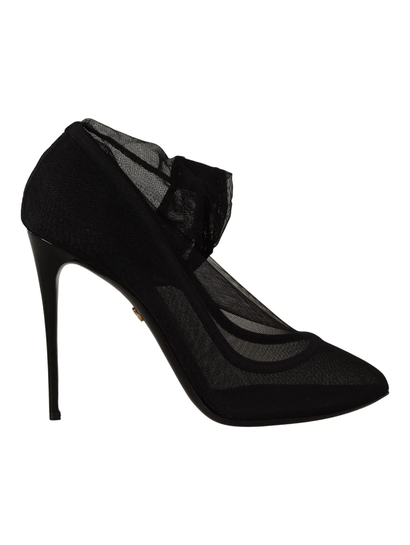 Black Tulle Stretch Boots Pumps Shoes