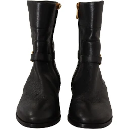 Black Leather Flats Logo Short Boots Shoes