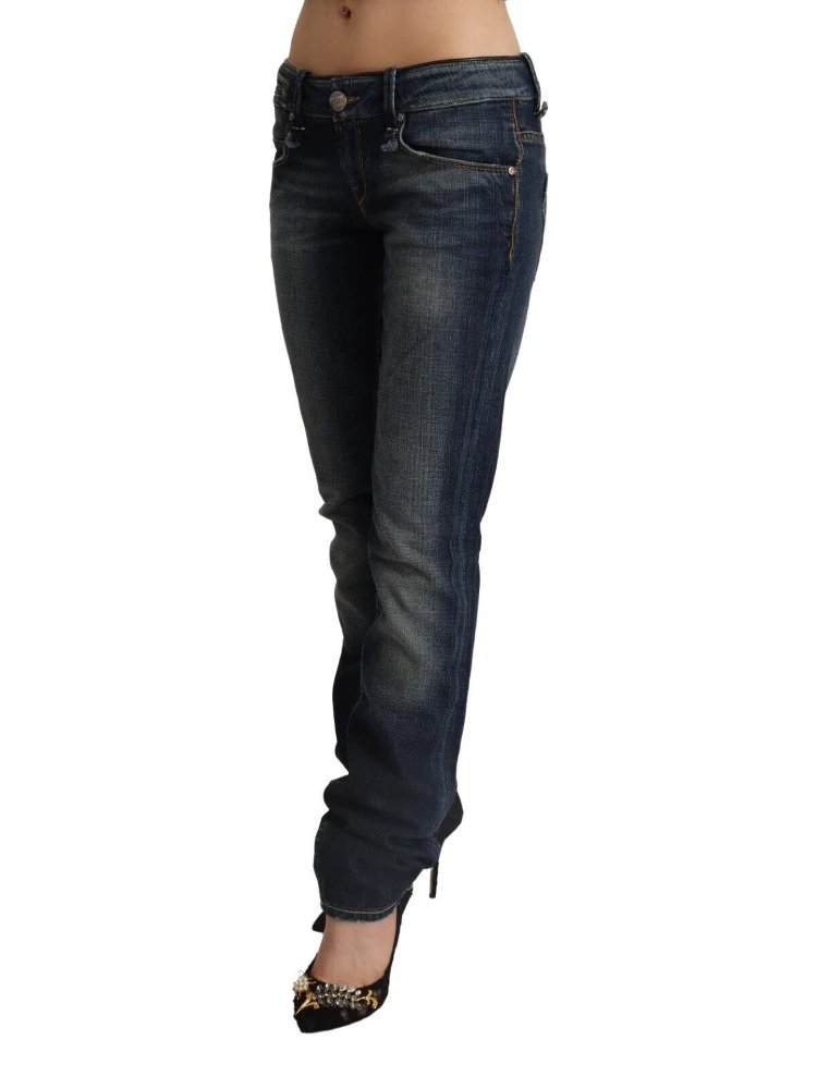 Dark Blue Washed Cotton Skinny Denim Low Waist Jeans alternative