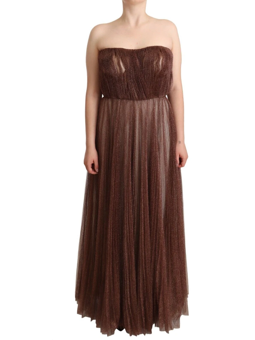 Metallic Bronze Polyester Maxi Gown Dress
