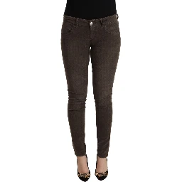 Brown Cotton Slim Fit Denim Low Waist Jeans