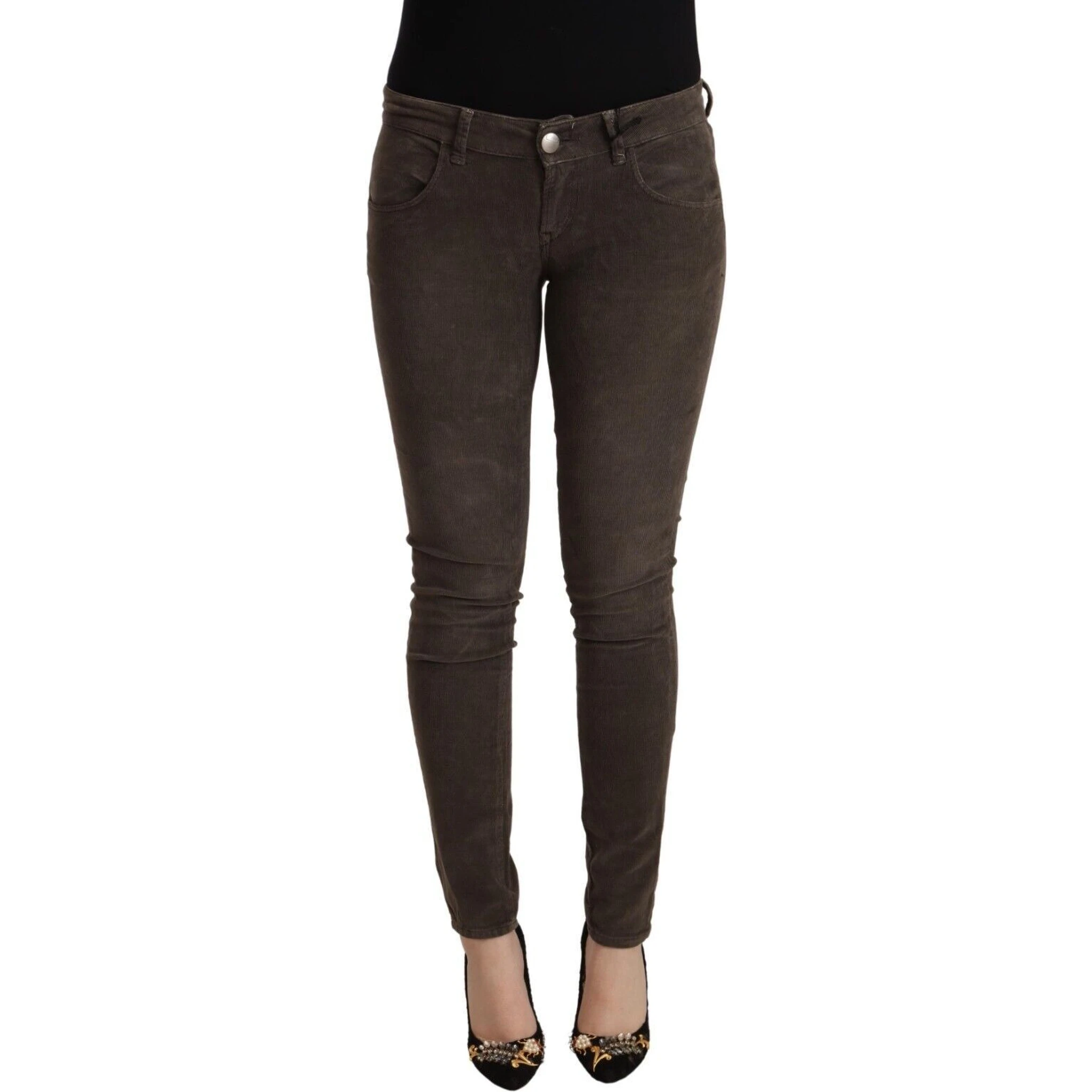 Brown Cotton Slim Fit Denim Low Waist Jeans