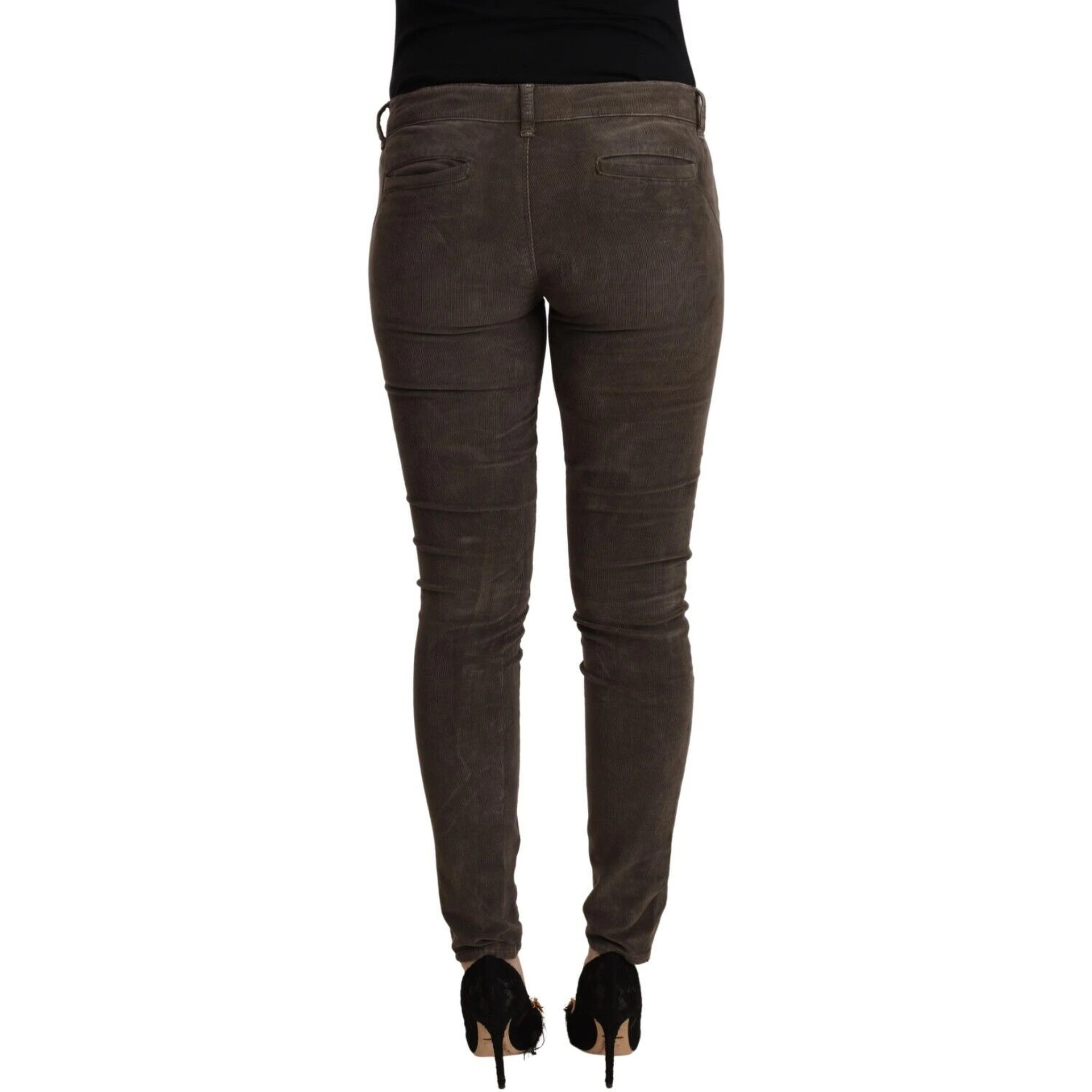 Brown Cotton Slim Fit Denim Low Waist Jeans
