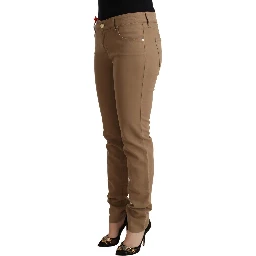 Brown Cotton Stretch Mid Waist Skinny Pants