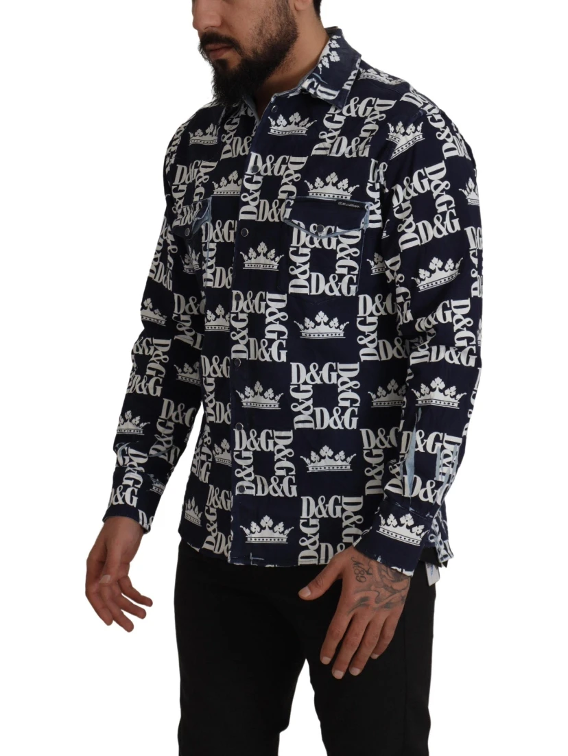 Blue Denim Stretch DG Crown Logo Casual Shirt