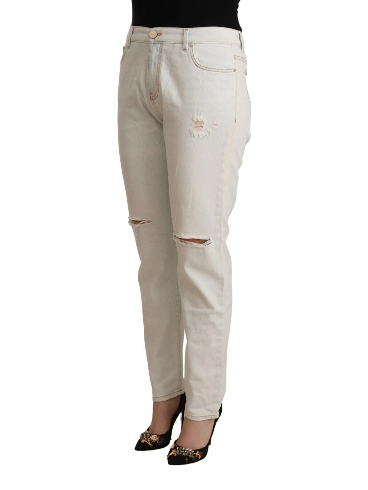 White Cotton Distressed Mid Waist Skinny Denim Jeans alternative