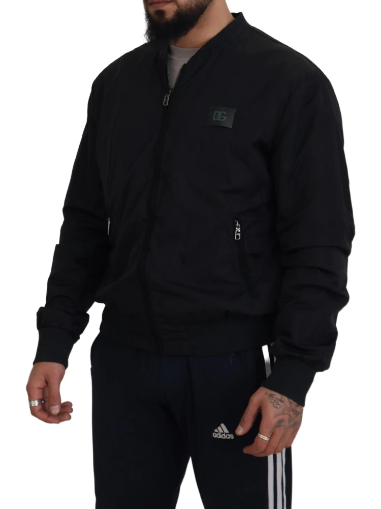 Black Nylon Logo Bomber Zipper Jacket alternative