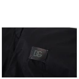 Black Nylon Logo Bomber Zipper Jacket