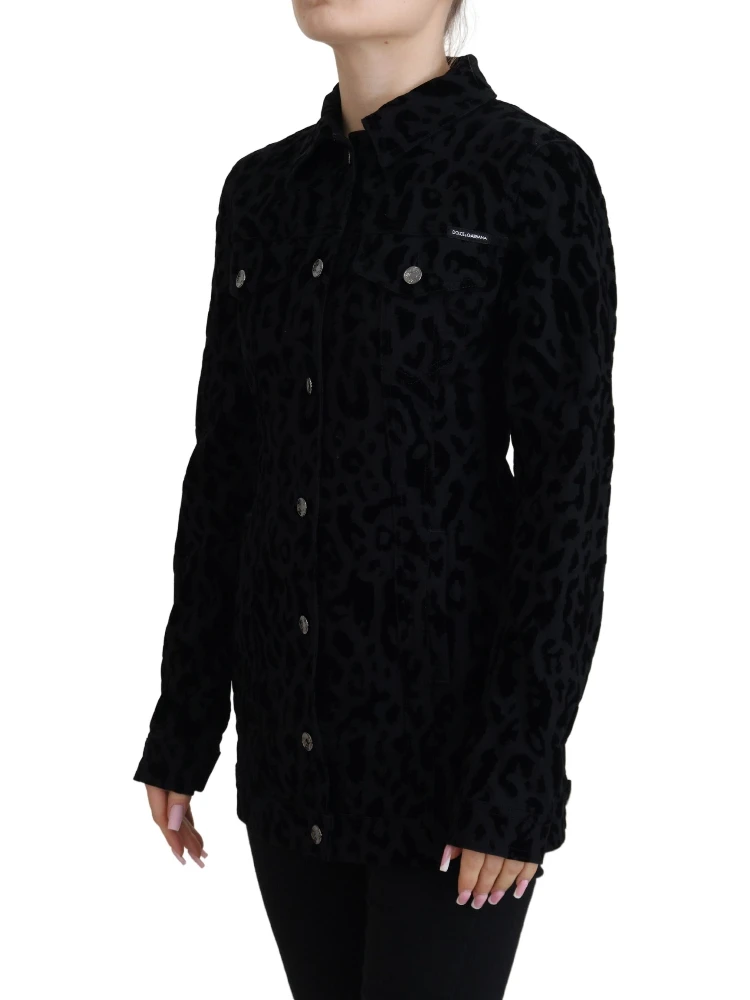 Black Leopard Long Sleeve Denim Cotton Jacket alternative