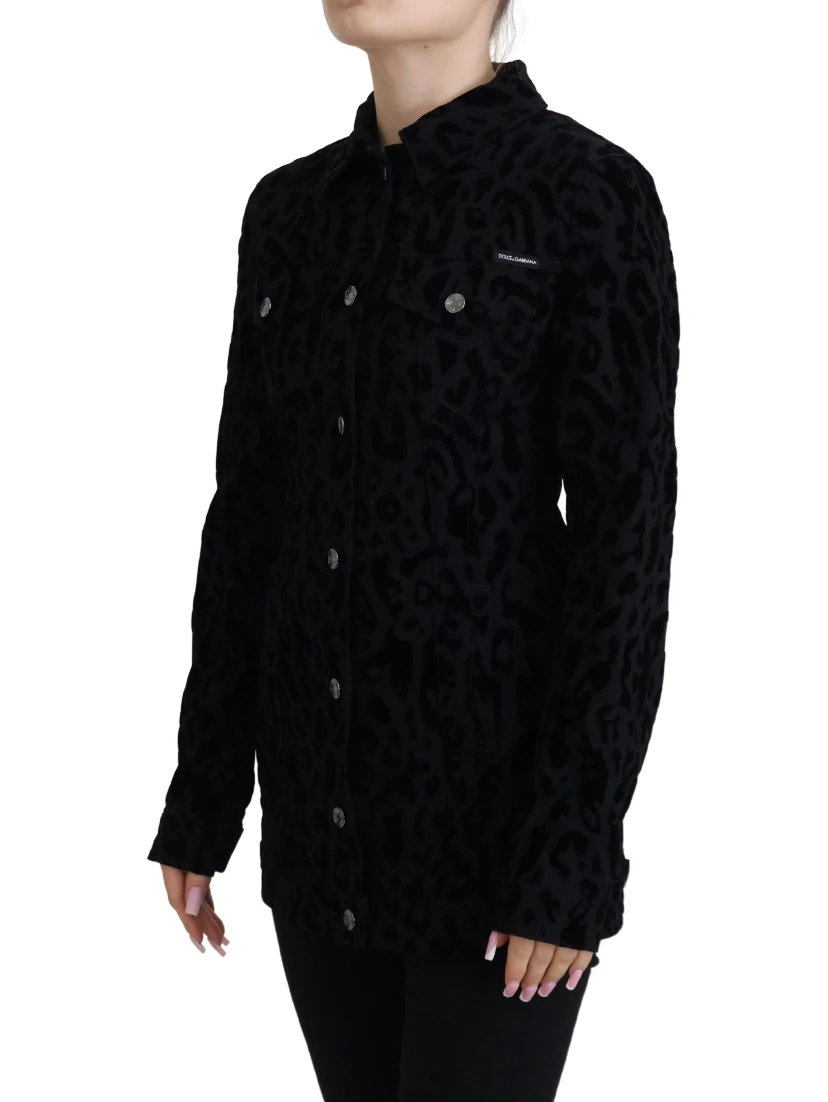 Black Leopard Long Sleeve Denim Cotton Jacket