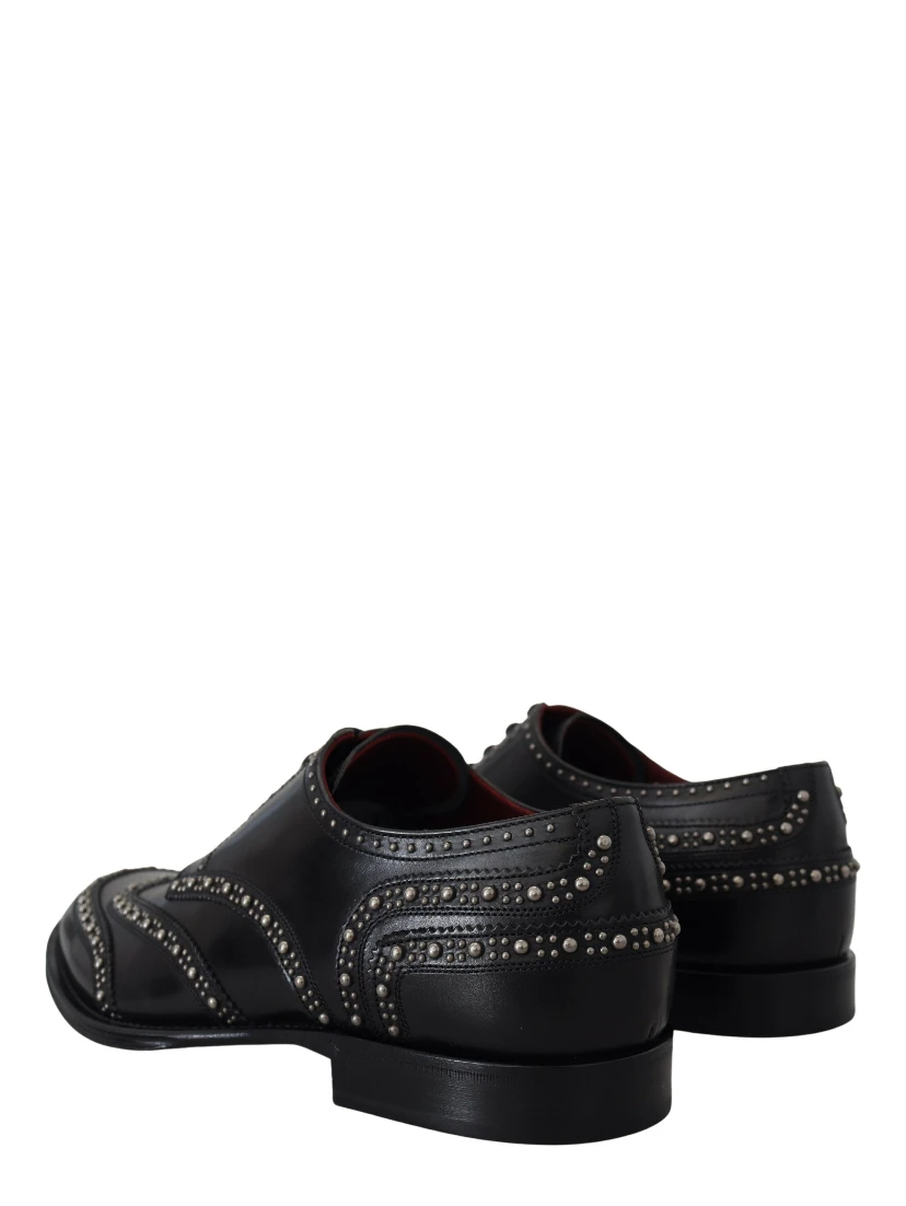 Black Leather Derby Dress Studded Shoes