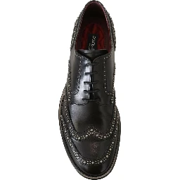 Black Leather Derby Dress Studded Shoes