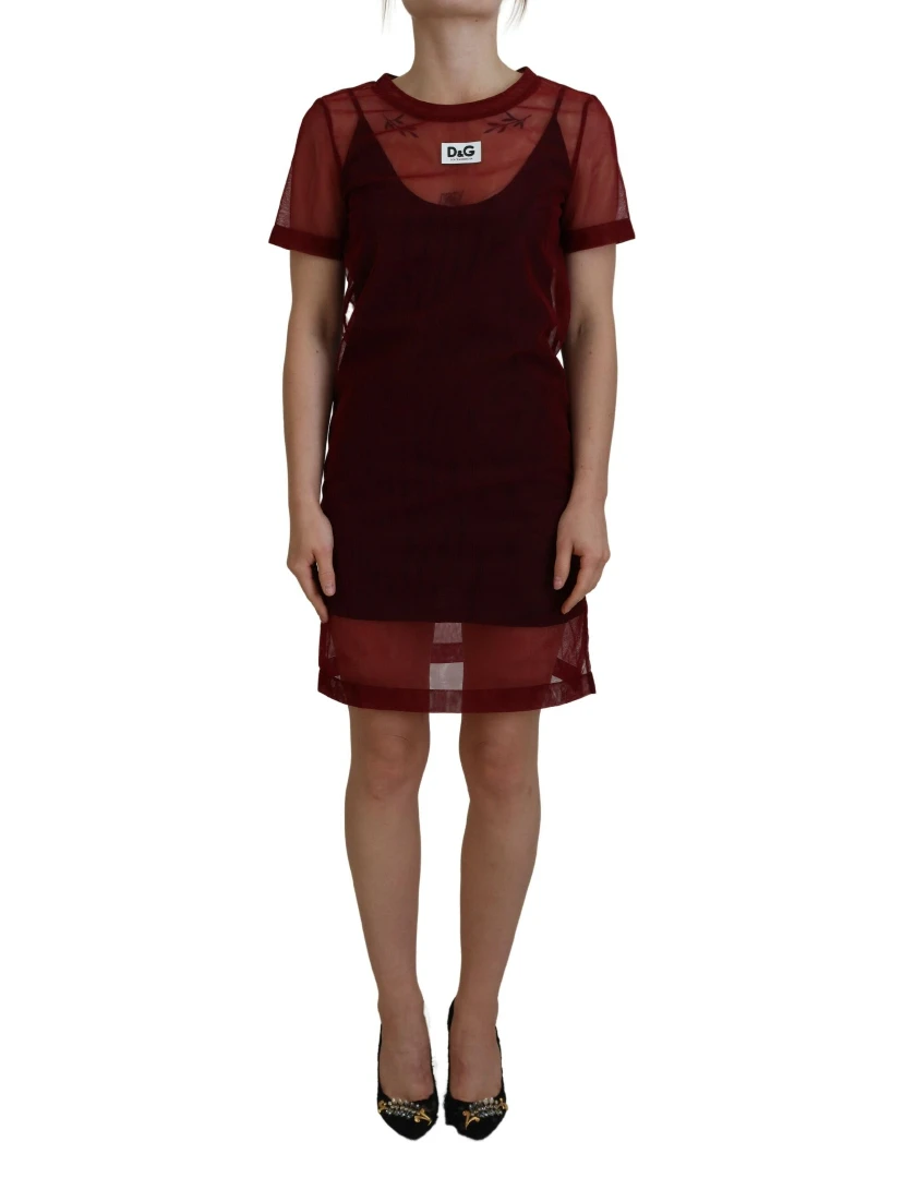 Maroon Nylon Two Layer Shift Mini Dress