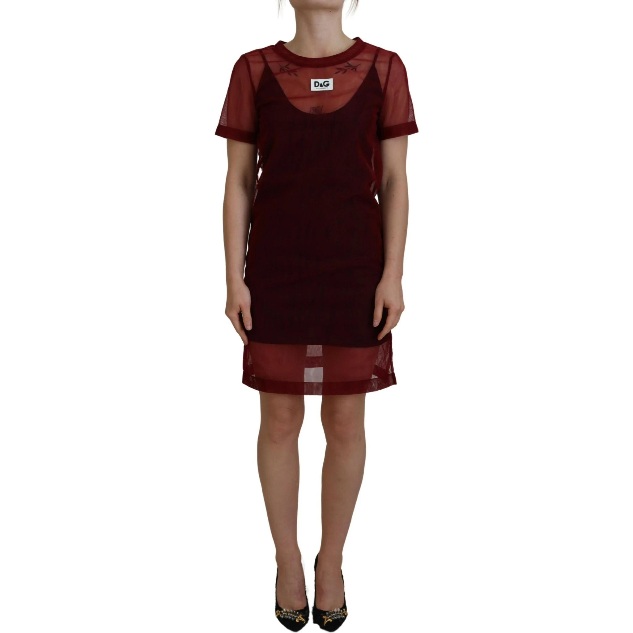 Maroon Nylon Two Layer Shift Mini Dress