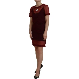 Maroon Nylon Two Layer Shift Mini Dress