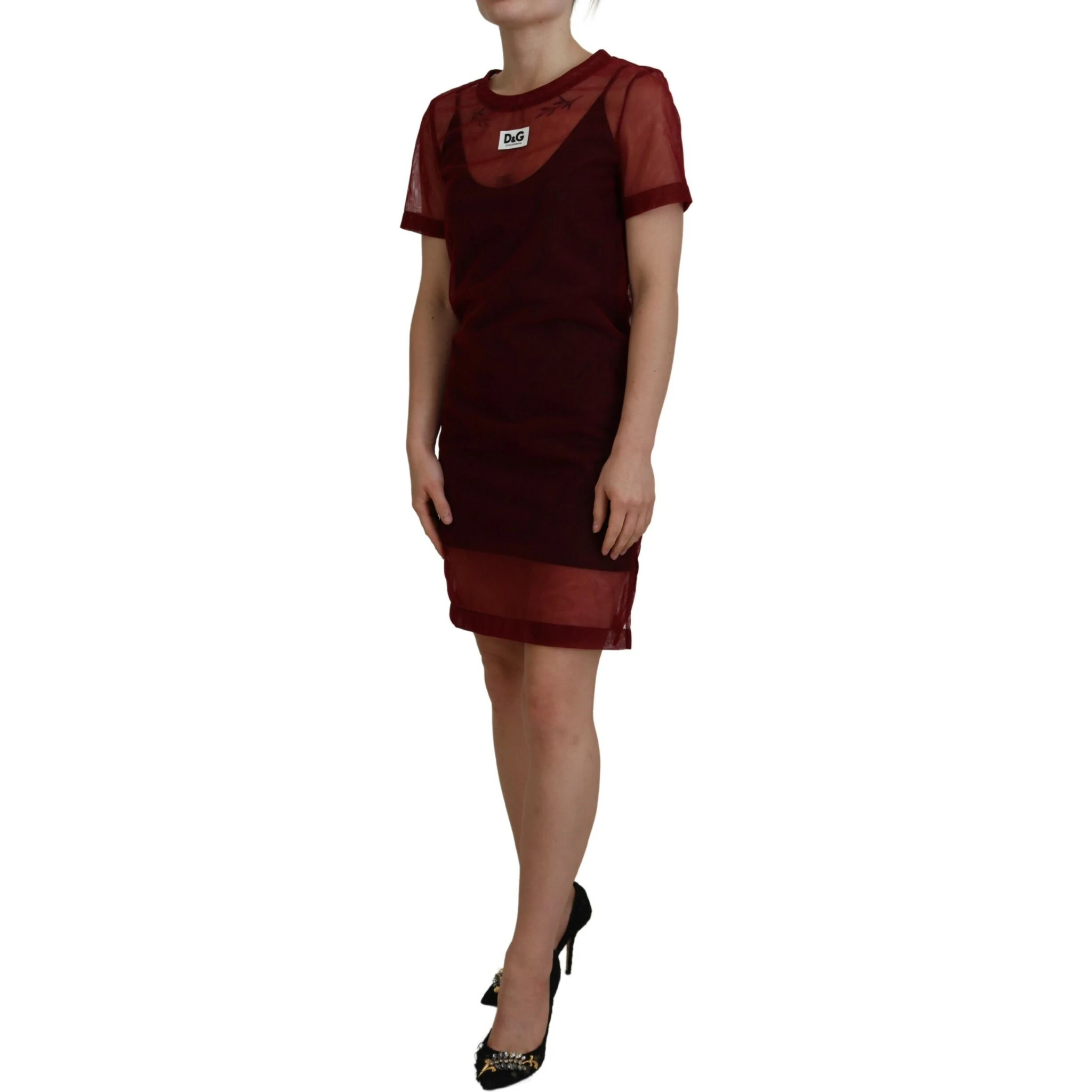 Maroon Nylon Two Layer Shift Mini Dress