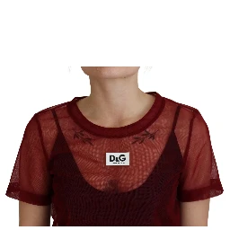 Maroon Nylon Two Layer Shift Mini Dress