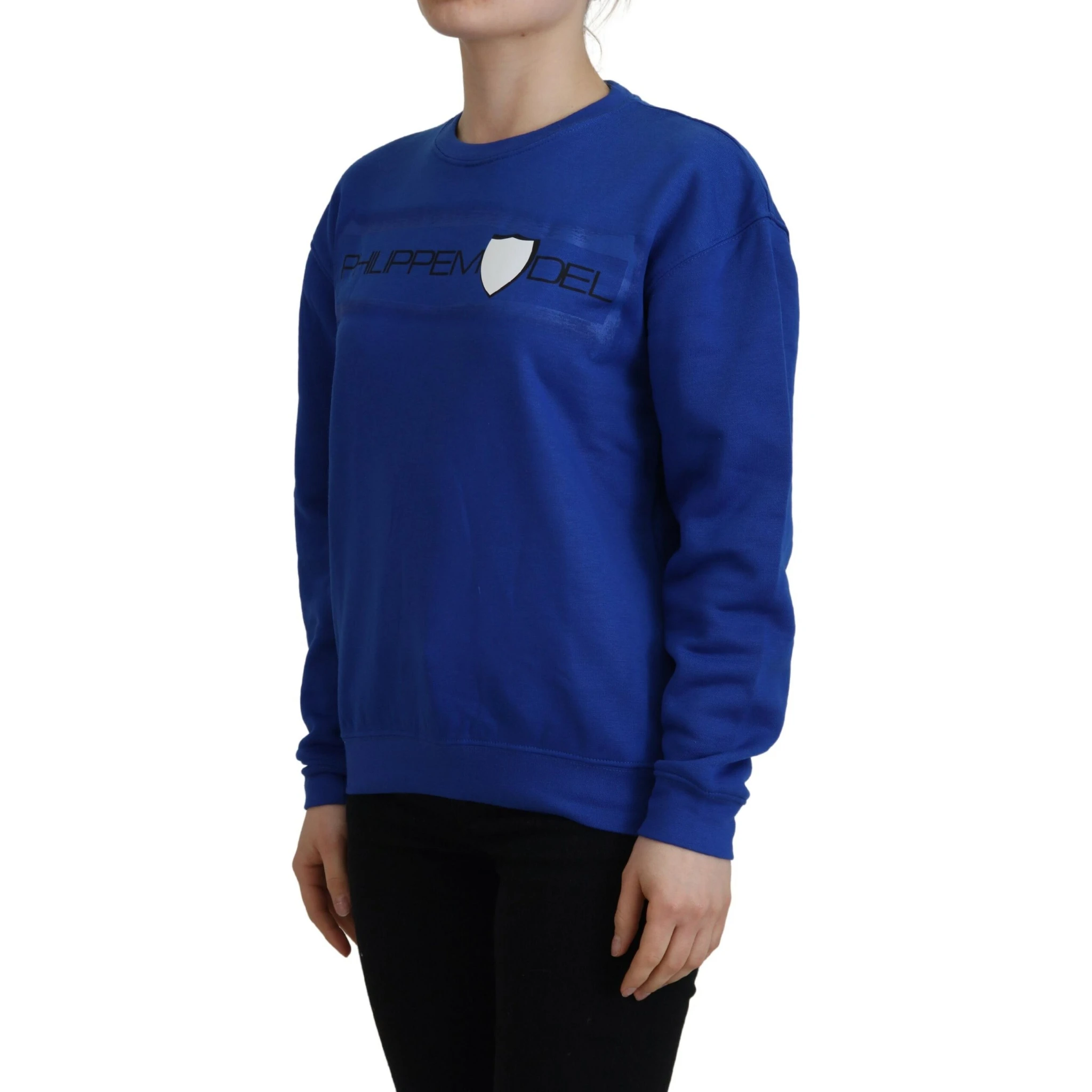 Blue Printed Long Sleeves Pullover Sweater