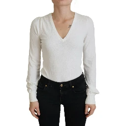 Ivory V-Neck Long Sleeves Women Blouse Top