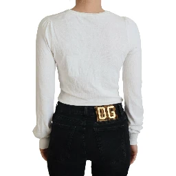 Ivory V-Neck Long Sleeves Women Blouse Top