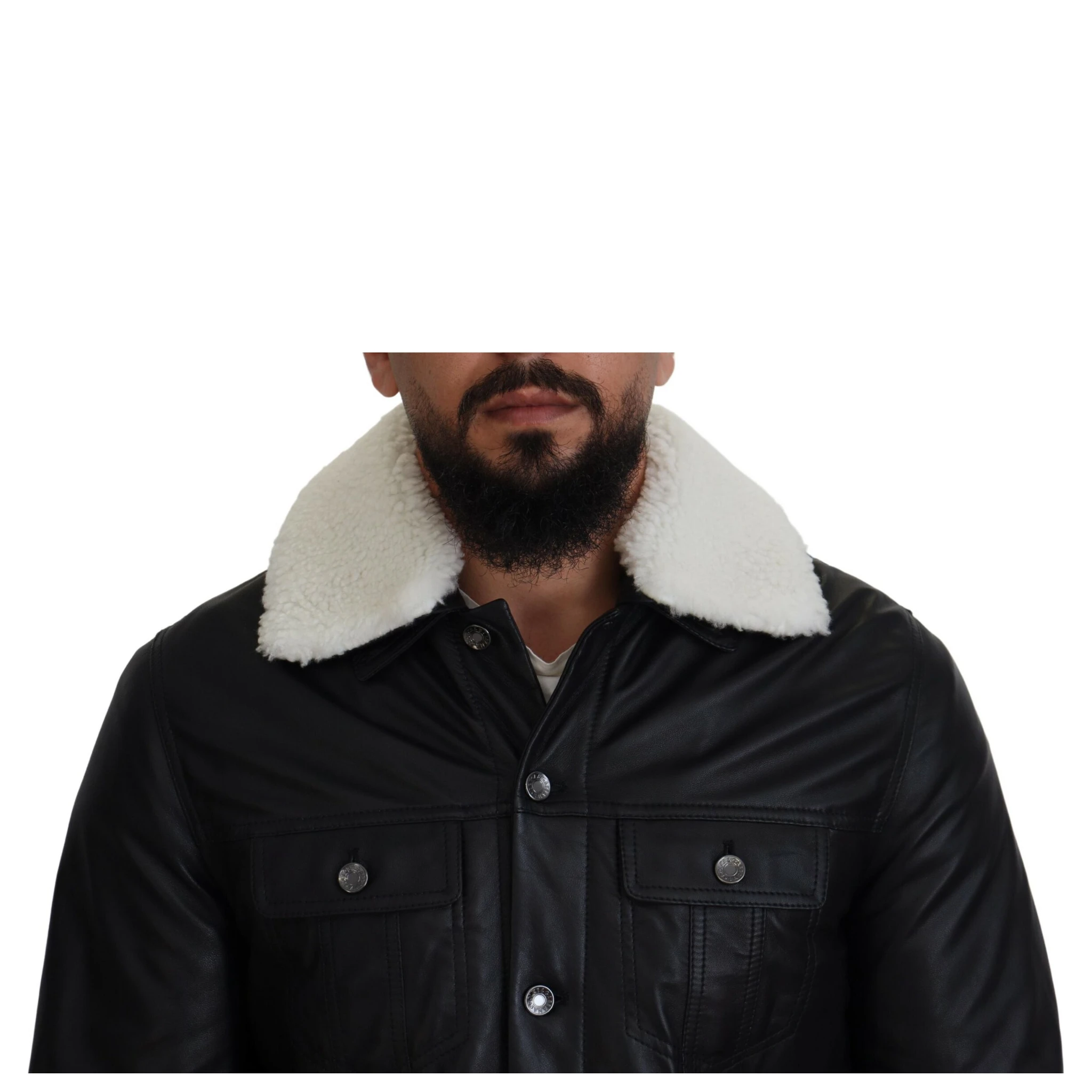 Black Lamb Leather Collared Men Coat Jacket
