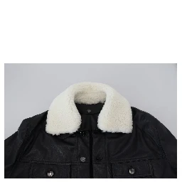 Black Lamb Leather Collared Men Coat Jacket