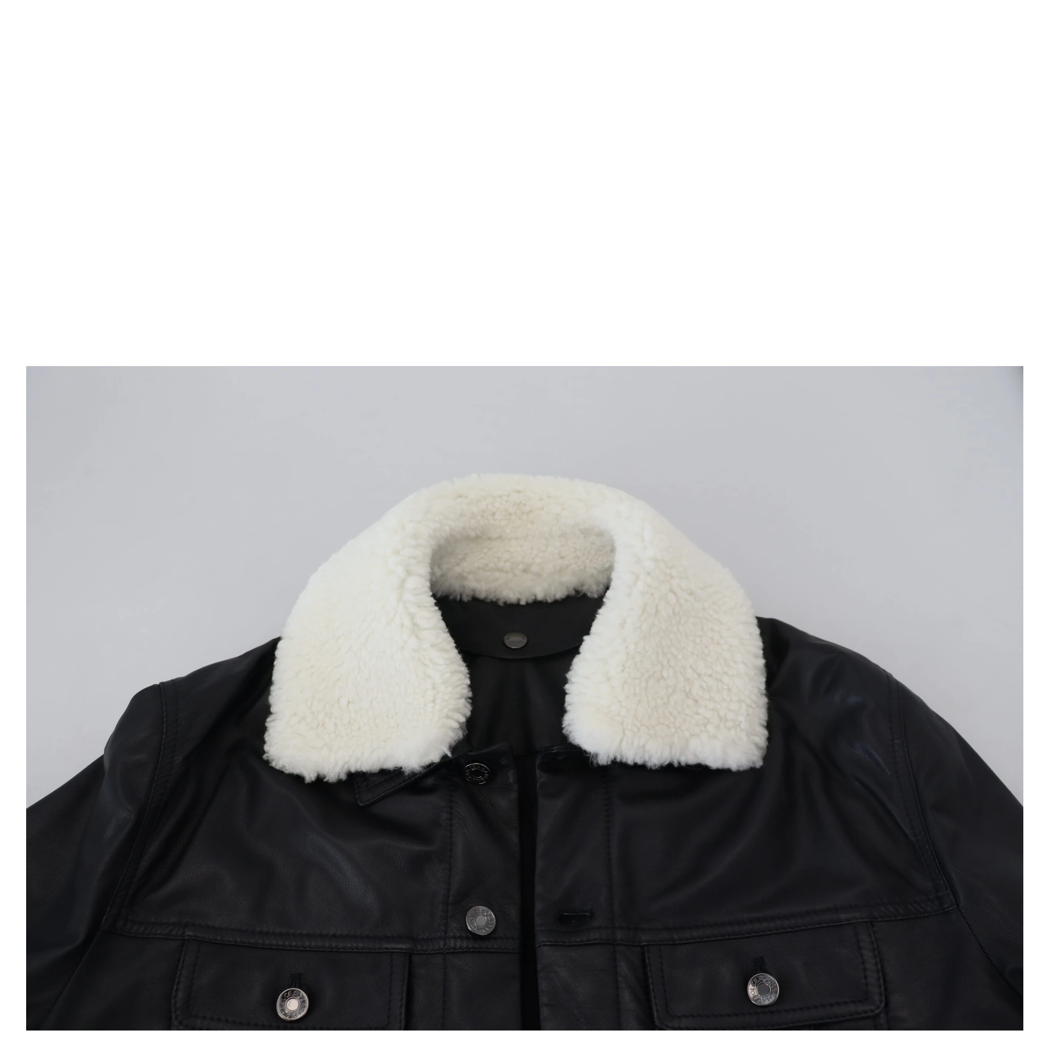 Black Lamb Leather Collared Men Coat Jacket