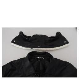 Black Lamb Leather Collared Men Coat Jacket