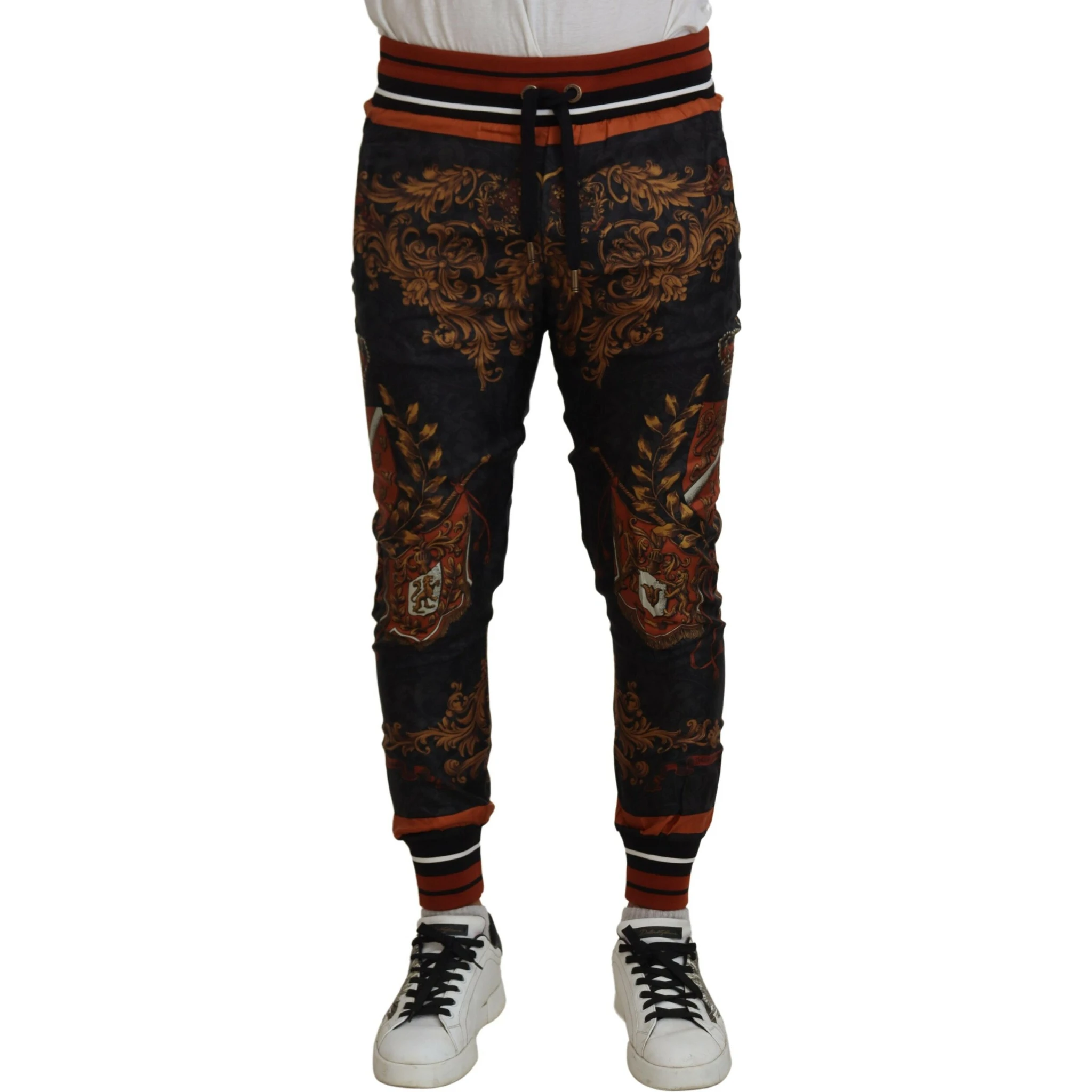 Gray Silk Baroque Crown Trousers Sport Pants